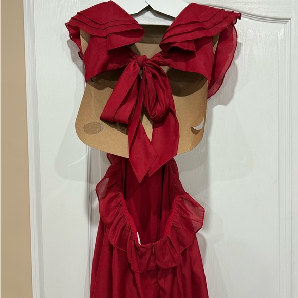 Red Backless Ruffle Dress - Picture 3 of 4